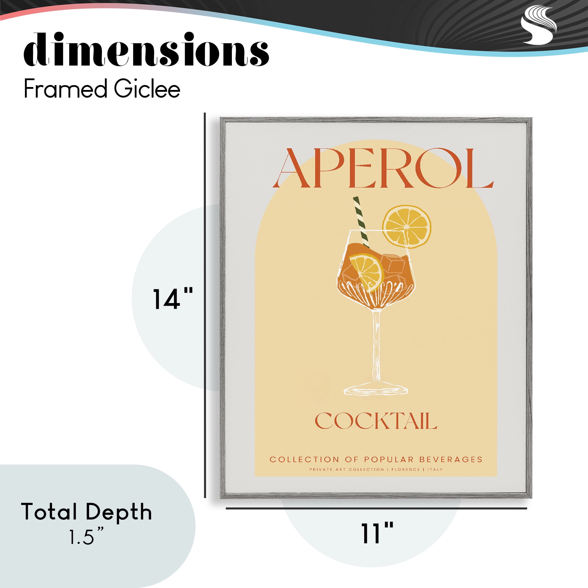 Stylish Retro Aperol Cocktail Gray Framed Giclee Art, design by Lil' Rue