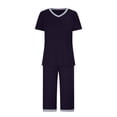 thumbnail image 4 of cfhntfmh Womens Pajama 2 Piece Outfits Comfy Capri Pants V Neck Short Sleeve Shirts Sleepwear Sets with Pocket, 4 of 6