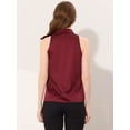 thumbnail image 4 of Allegra K Blusa elegante de satén sin mangas con lazo y cuello de pajarita para mujer borgo?a L, 4 of 5
