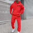 thumbnail image 2 of ibiyuan Mens 2 Piece Outfits Autumn Winter Casual Outfits Long Sleeve Hoodies Sweatshirt and Sweatpants Set Matching Sets,Red, 2 of 4