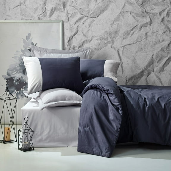 SUSSEXHOME Midnight Thoughts 0 Cotton Duvet Cover Set, Dark Blue, King Size Duvet Cover, 1 Duvet Cover, 1 Fitted Sheet and 2 Pillowcases, Iron Safe, Hypoallergenic, Breathable Bedding Set