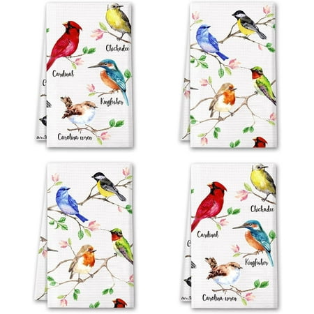 Birds Kitchen Towels Birds On Branch Dish Towels Set of 4 Cardinal Hummingbird Bluejay Absorbent Hand Towels Tea Towels Gifts for Bird Lovers Women for Cleaning Drying Cooking Baking