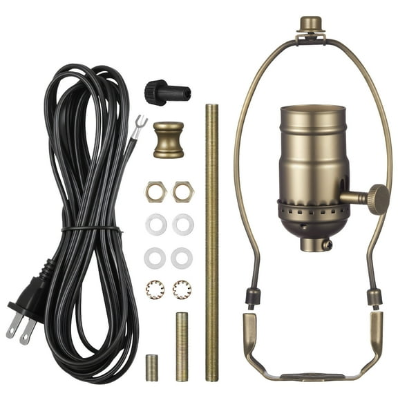 KFFKFF Lamp Rewire Kit with E26 Socket and 12 ft Cord, Antique Bronze Finish, Complete Hardware Set for Table and Floor Lamp Repairs or DIY Projects