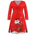 thumbnail image 1 of Robe de Noël pour Femmes Manches Longues Col en V Imprimé Robe Midi, 1 of 9