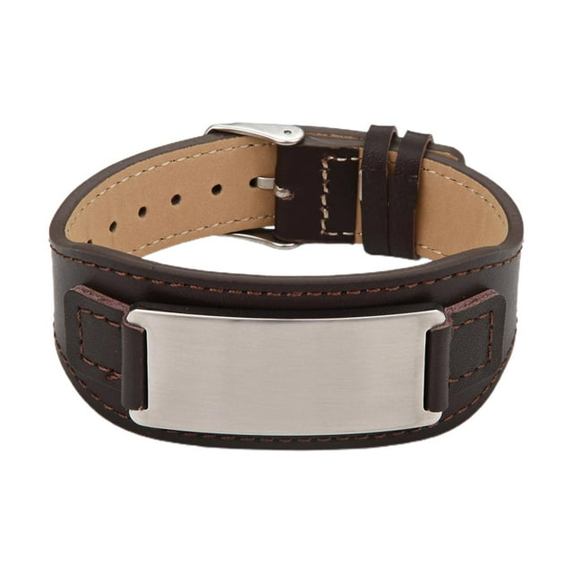 Brazalete de cuero Pulsera de joyería Minimalismo Nombre grabado Acero inoxidable marrón