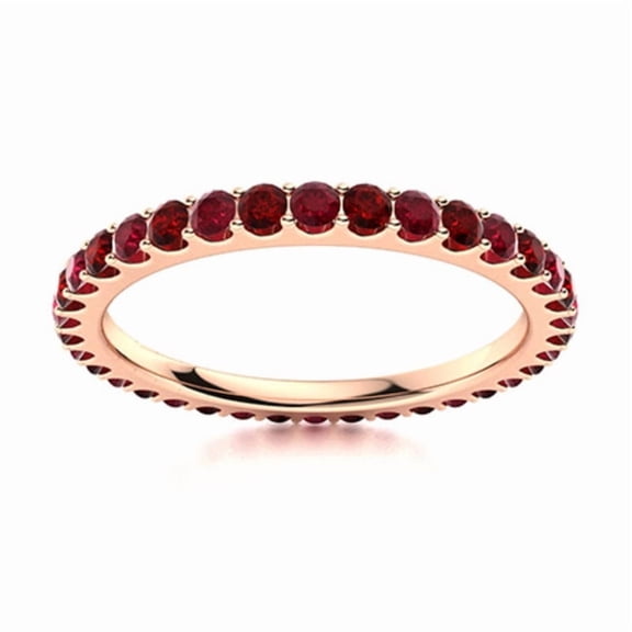 Full Eternity Round Garnet & Ruby 925 Sterling Silver Rose Plated Women Ring