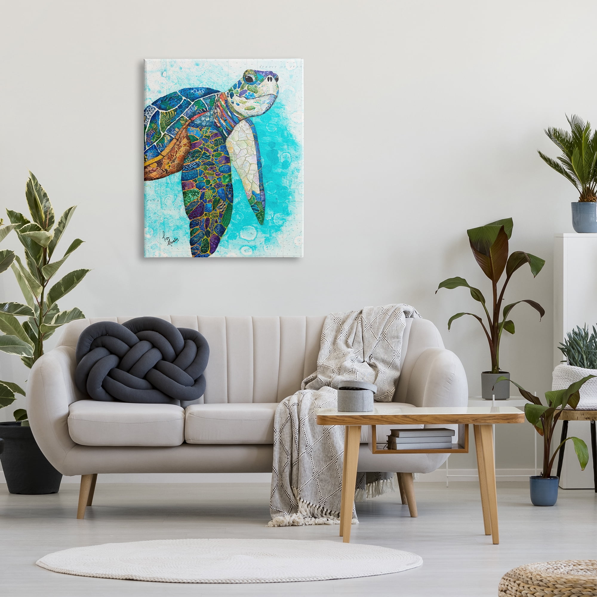 Stupell Industries Bold Aquatic Sea Turtle Pebbled Collage Patterns Painting Gallery Wrapped Canvas Print Wall Art, Design by Lisa Morales