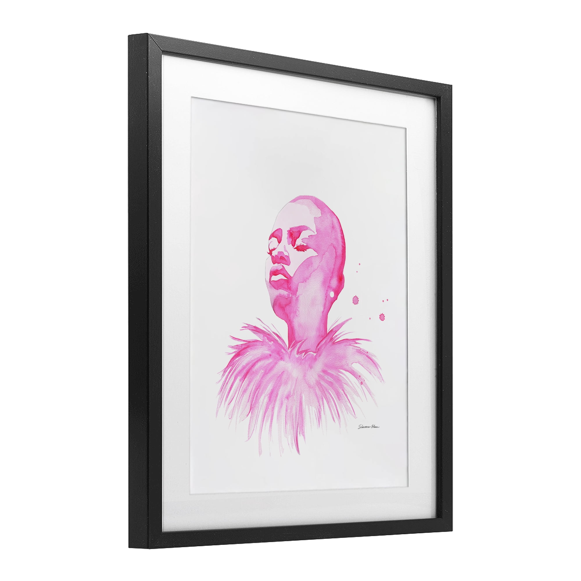Stupell Industries In A Pink Mood Portrait Black Framed Print Under Glass, design by Simone Elum