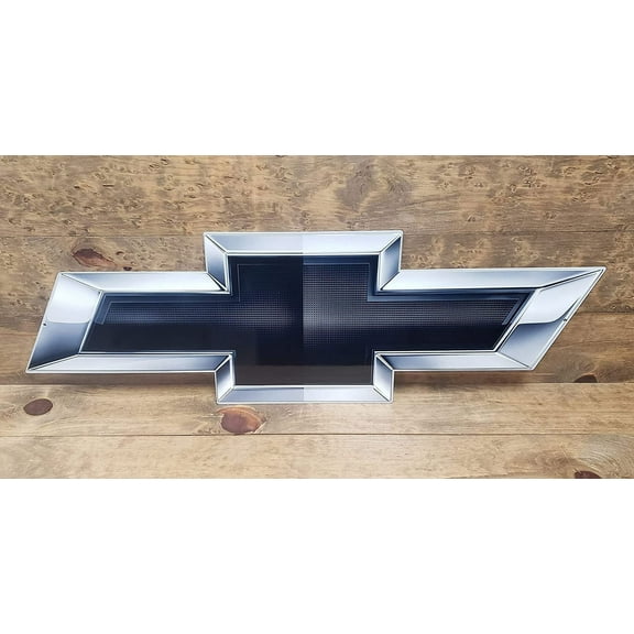 Chevy Black Bowtie Emblem Garage Steel Sign Large - 35" X 11"