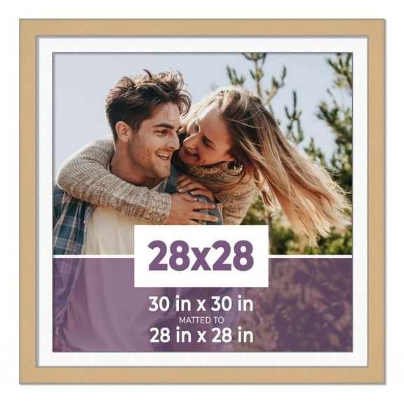 28x28 Frame Natural With White Picture Mat For 28x28 Photo - Natural 30x30 Frame To Display Print