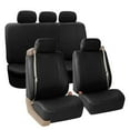 thumbnail image 2 of FH Group PU Leather Integrated Seatbelt Seat Covers, Full Set with Gray Carpet Floor Mats, Black, 2 of 5