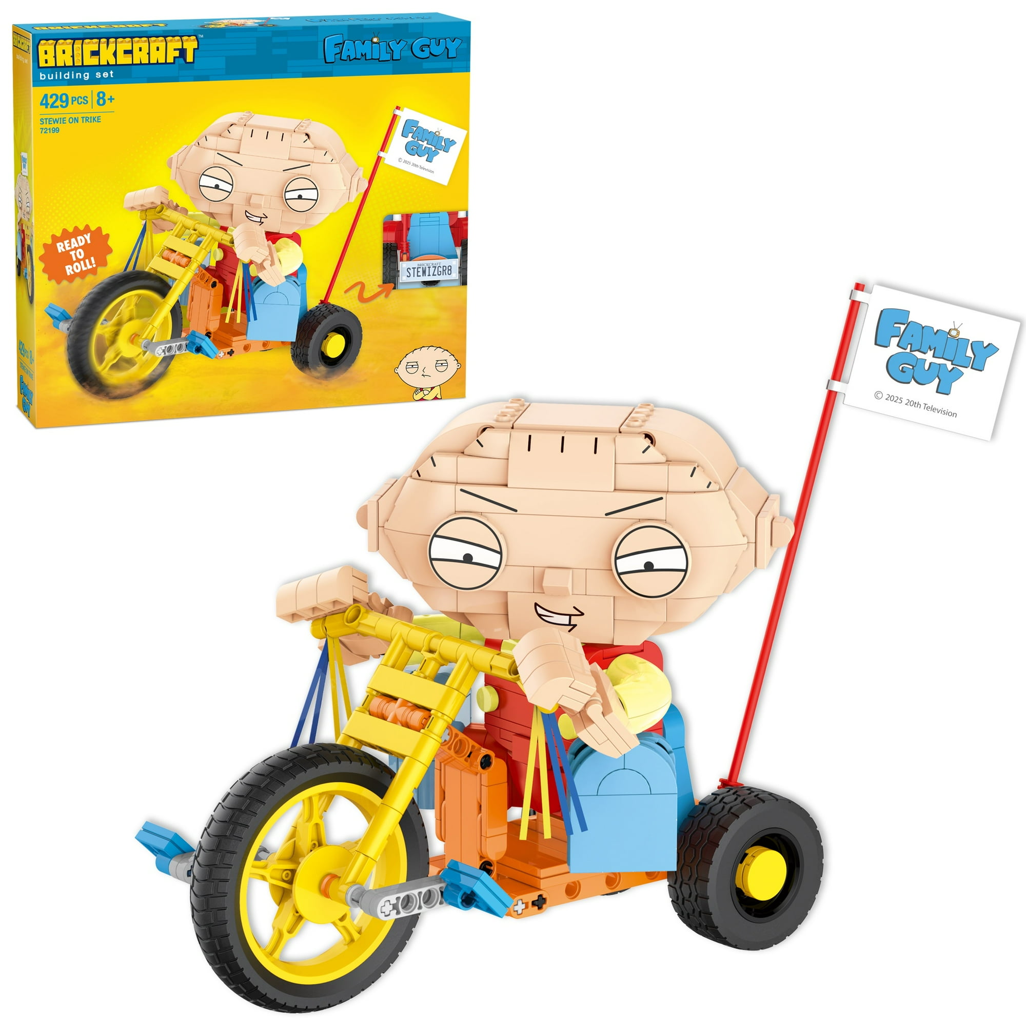 Brickcraft Family Guy Stewie on Trike Building Kit (429-Plastic Piece Set), Family Guy Collectible, TV Show Memorabilia, Gift For Fans Ages 8+