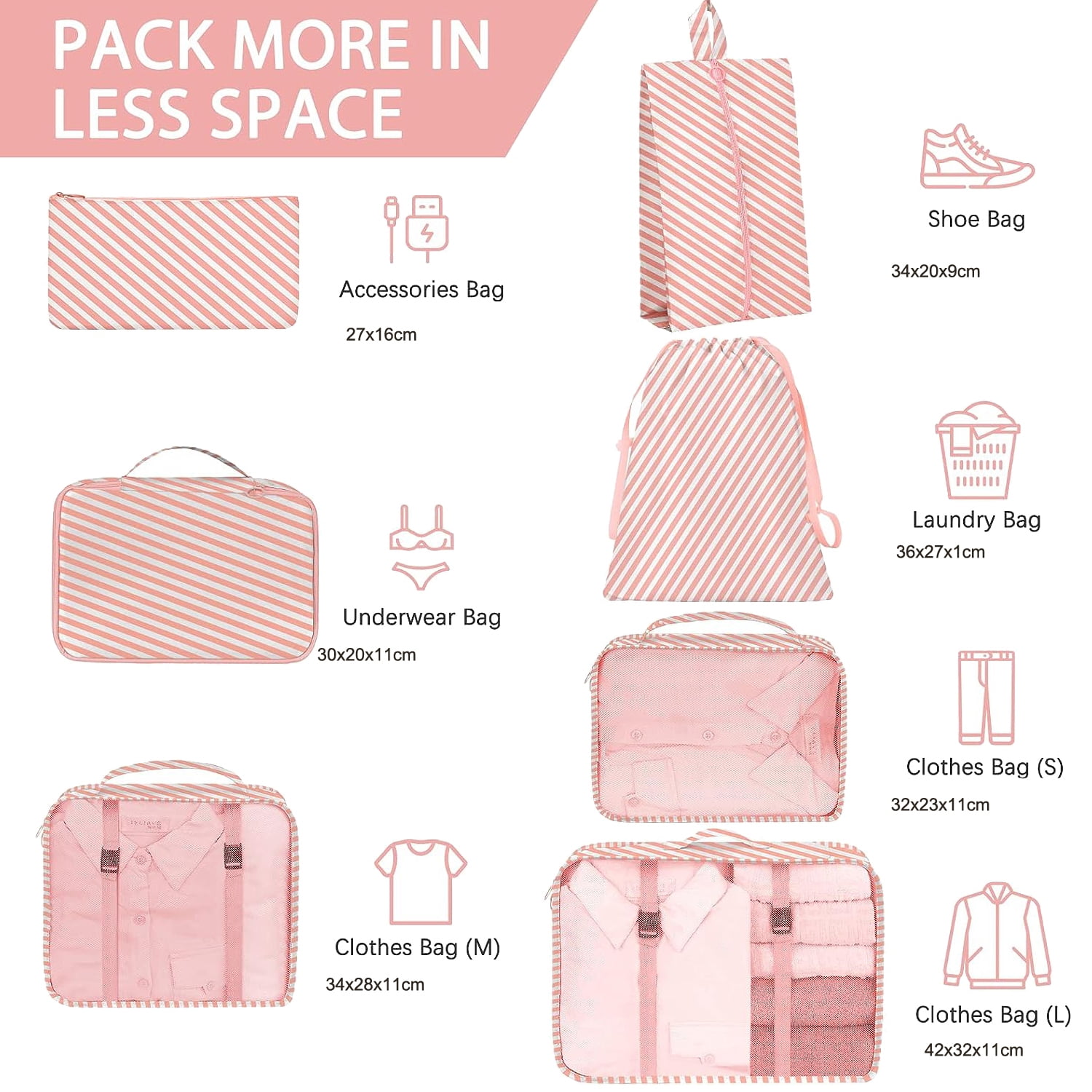lEPECQ Packing Cubes for Travel & Suitcases Foldable Suitcase Organizer Lightweight Luggage Storage Bag 7 Pack - Pink