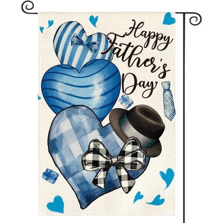 Happy Father's Day Garden Flag 12x18 Inch Double Sided Outside, Love Hearts Yard Outdoor Decoration Gift for Dad
