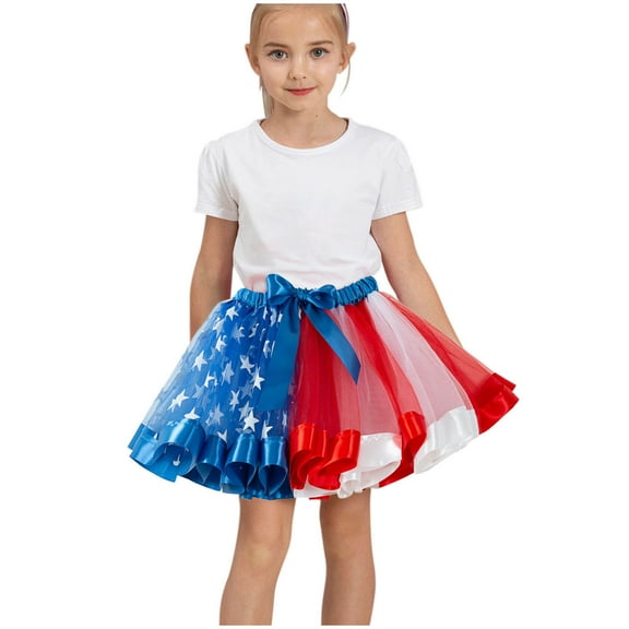 TFEOQRY Kids Girls Tulle Tutu Dress Toddler Baby Cute Independence Day Star Net Yarn Princess Skirt Bow Hairpin Suit Blue