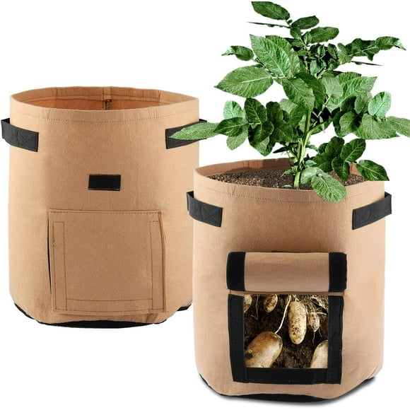 Potato Grow Bags, Premium Durable Material for Indoor and Outdoor Gardening, 3-Piece Set with Great Air Flow, Easy Access to Your Homegrown Produce (35 x 40 Cm, Brown)