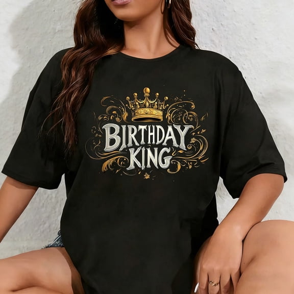 100% Cotton Unisex Birthday King Shirt for Men Birthday Gift for Men Husband Boyfriend Brother Gold and Black Graphic Tee