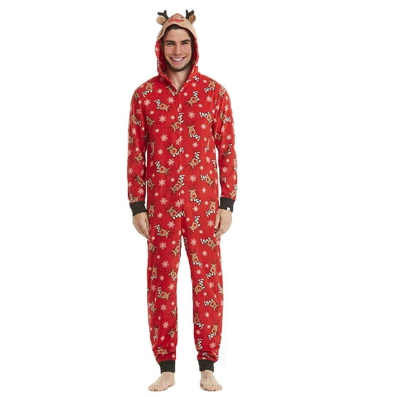 FOCUSNORM Family Matching Christmas Deer Printed Pajamas Hoodie With Hood