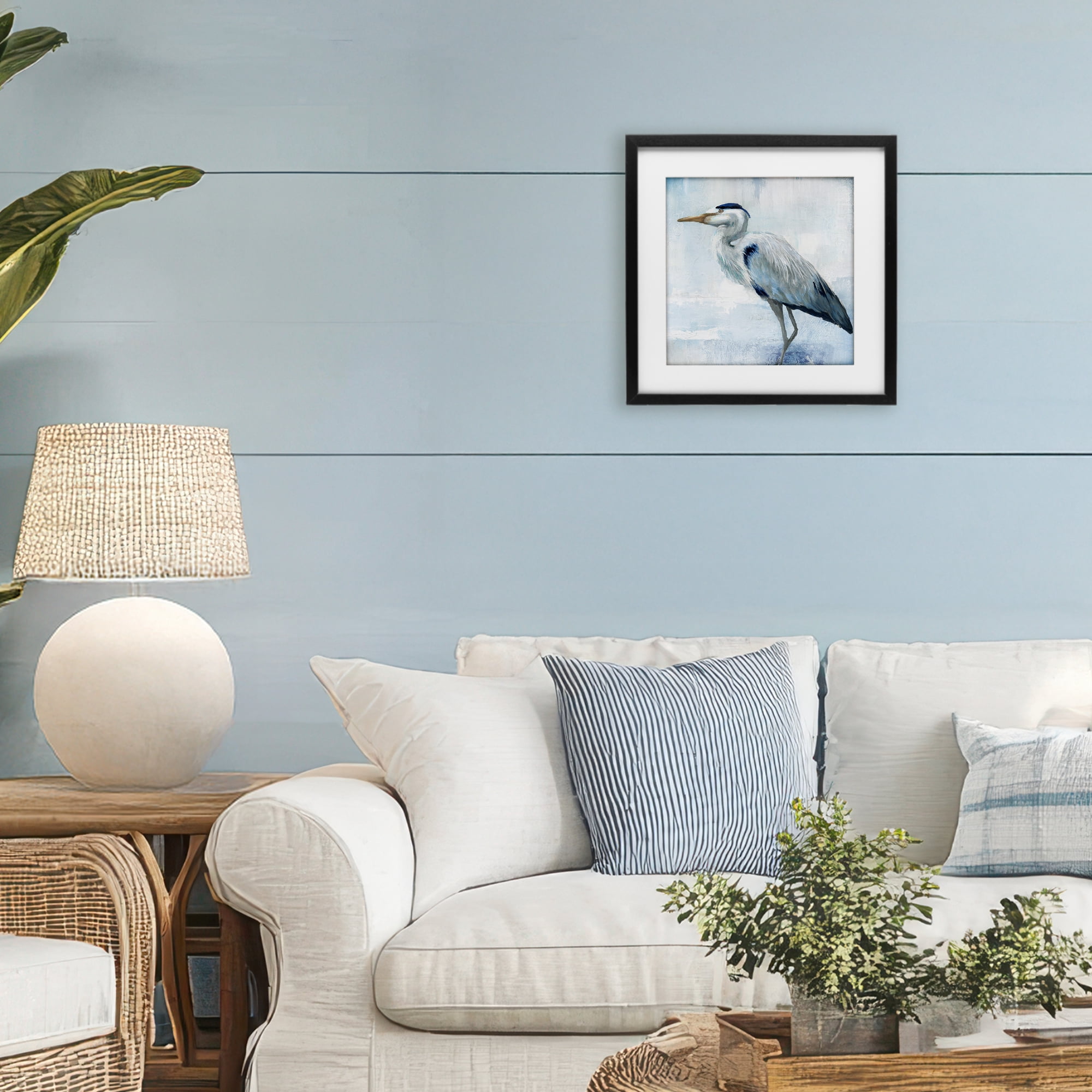 Stupell Industries Faded Blue Heron Black Framed Print Under Glass, design by Nan