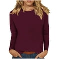 thumbnail image 1 of aidice Tops for Women Casual Round Neck Long Sleeve Basic Tees Fitting Comfy Solid Color Tshirts, 1 of 5