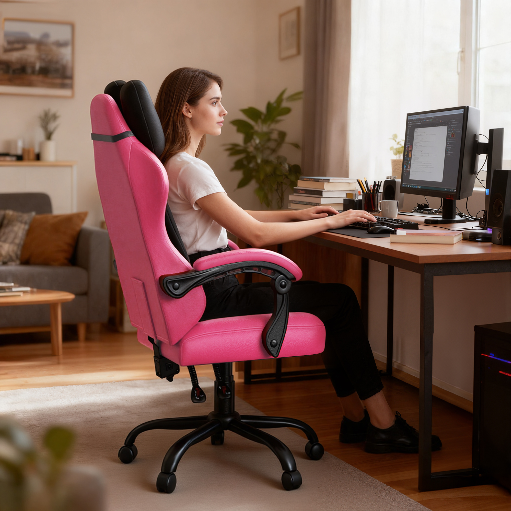 Seenda Gaming Chair, Fabric Comfy Video Gaming Chair, High Back Computer Chair, Adjustable Swivel Office Desk Chair with Headrest and Lumbar Support