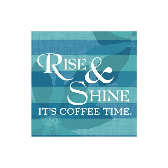 Rise Shine Coffee Time Bluegreen Stripes 12 x 12 Wood Wall Sign Plaque