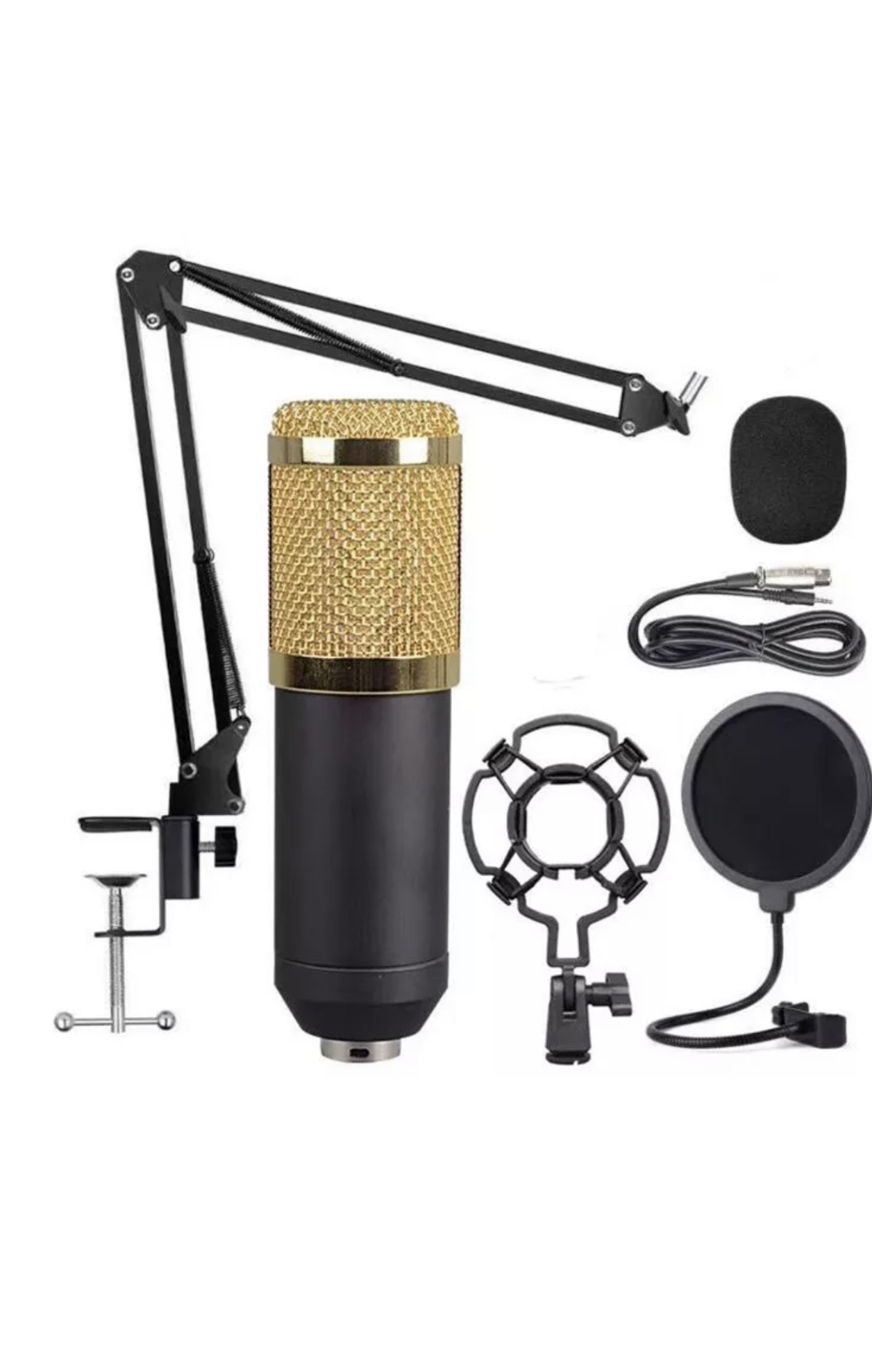 Condenser Microphone Bundle with Live Sound Card - BM-800 Mic Kit with Adjustable Mic Suspension Scissor Arm Stand - Broadcasting Metal Shock Mount, Double Layer Pop Filter for Studio Recording