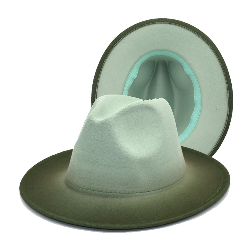 PIMSAEGN Gradient Color Fedora Hat for Women \u0026 Men Wide Brim Felt Hat(Mint Green+Army Green), Adult Unisex, Size: One Size