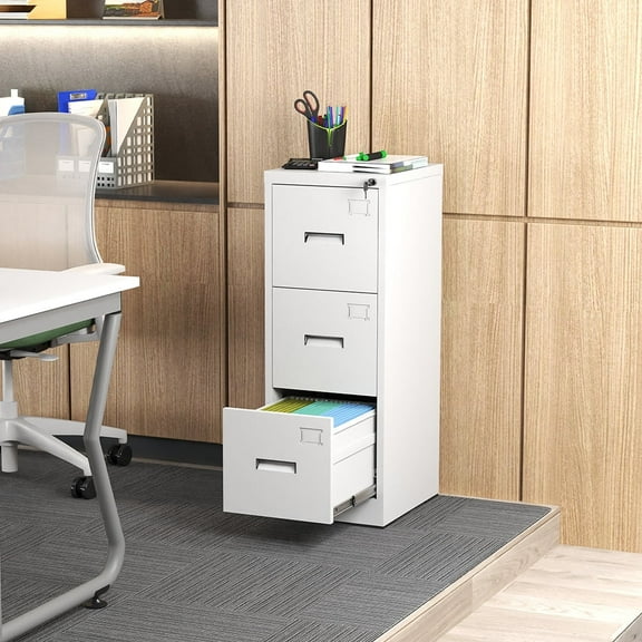 YINGYING 4 Drawer File Cabinet with Lock and Card Slot, Office Home Narrow Vertical Filing Cabinet for A4 Legal/Letter Size for Home, Office