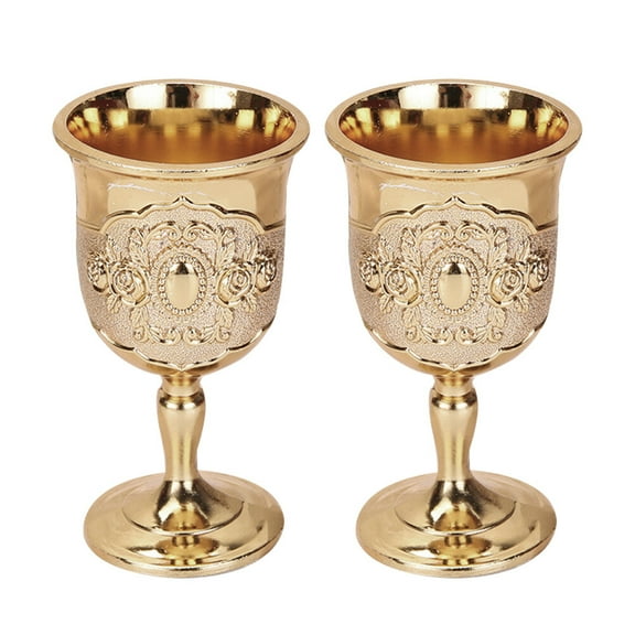 2 Pcs Vintage Goblet Gold Chalice Cocktail Glasses Wine Whiskey Golden