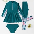 thumbnail image 2 of YDFCWXW Swimsuit for Girls Long Sleeve Burkini Full Body Swimwear Rash Guard Teens Modest Bathing Suit (Green, 8-9 Years), 2 of 6