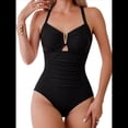 thumbnail image 2 of Traje de Baño de una Pieza para Mujer, con Control de Abdomen, Fruncido, con Recortes y Aros en U Negro XL, 2 of 7