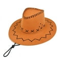 thumbnail image 2 of Fewfanhot Western Cowboy Hat for Men Women, Stitched Wide Brim Hat with Adjustable Chin Strap & Vent Holes, Breathable Outdoor Hat for Hiking Party Gift, 2 of 3