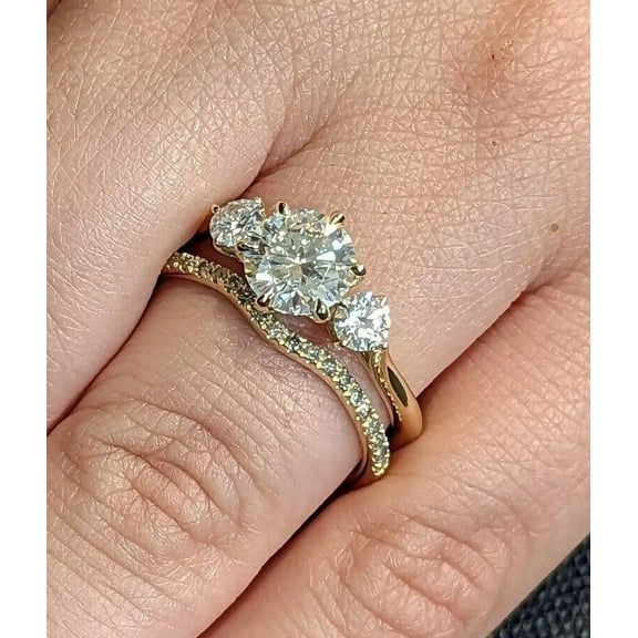 Forever Jewels 3Ct Round Moissanite Womens Wedding Bridal Ring Set 14K Yellow Gold Plated