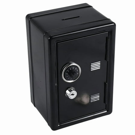 Safe Box Organizer Iron Desk Decorative Piggy Bank Metal Mini Cabinet Money Storage for , Black