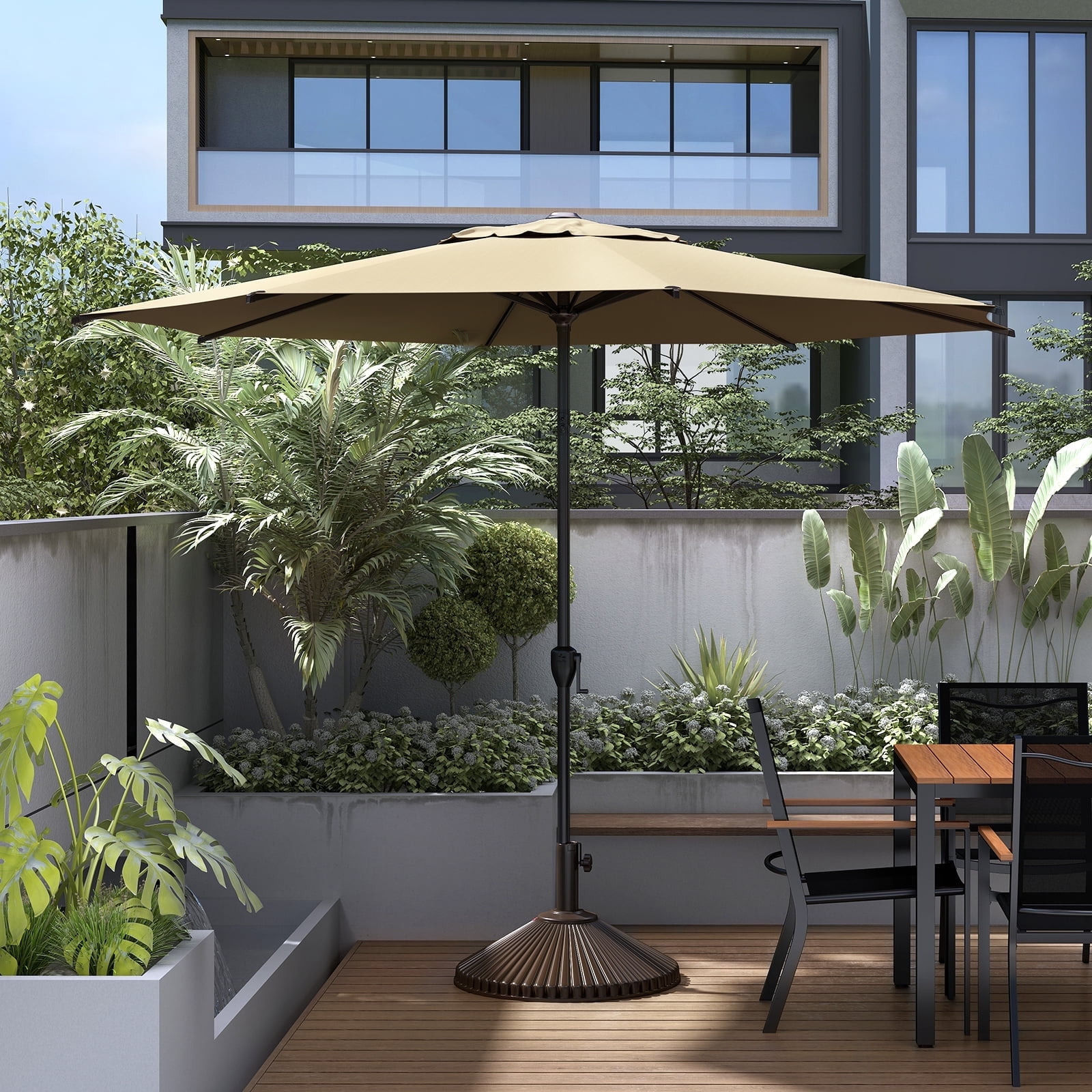 Abba Patio 9ft Oslo Outdoor Umbrella w/ Push Button Tilt & Crank, 8 Ribs, Brown