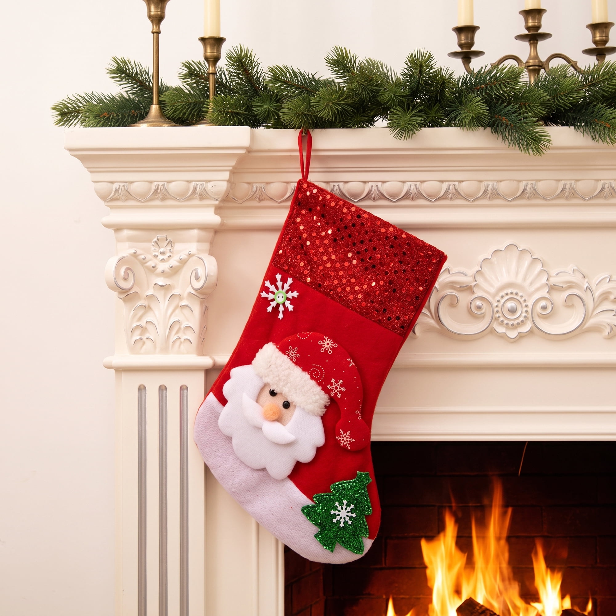 Unique Bargains Christmas Sequins Cuff Felt Xmas Stocking Holiday Gift Bag Old Man 10"
