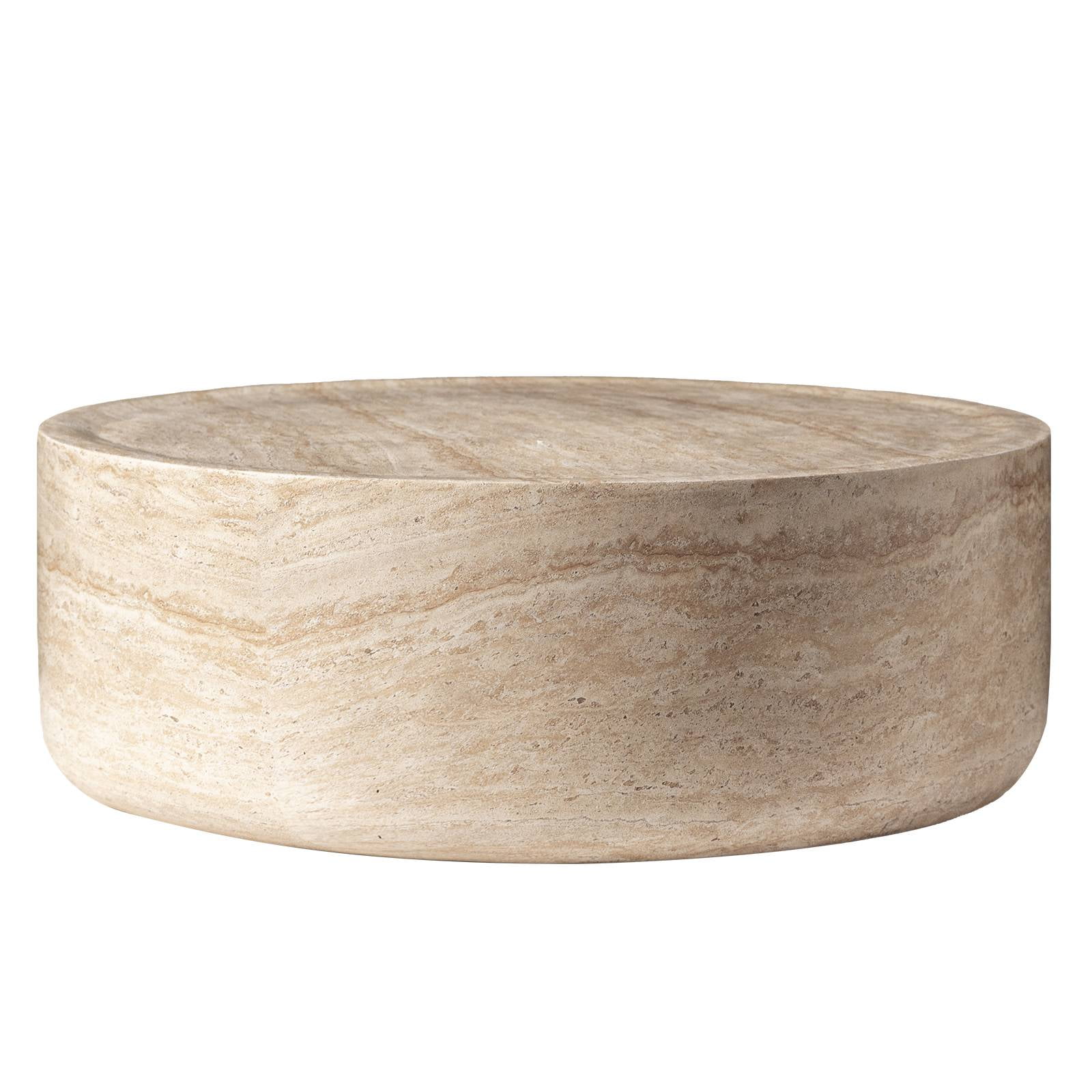 LeisureMod 32 Inches Round Coffee Table in Fiberstone Center Table for Indoor and Outdoor Use No Assembly for Modern Home, Living Room, Offices Sandy Collection, Travertine