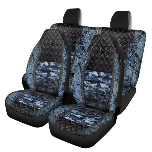 Pzuqiu Camo Blue Car Seat Covers 4 Pcs, Front Seats and Rear Bench Cover Cushion Auto Seat Cover Protector Automotive Interior Protection Fits most Cars, SUVs, and Trucks