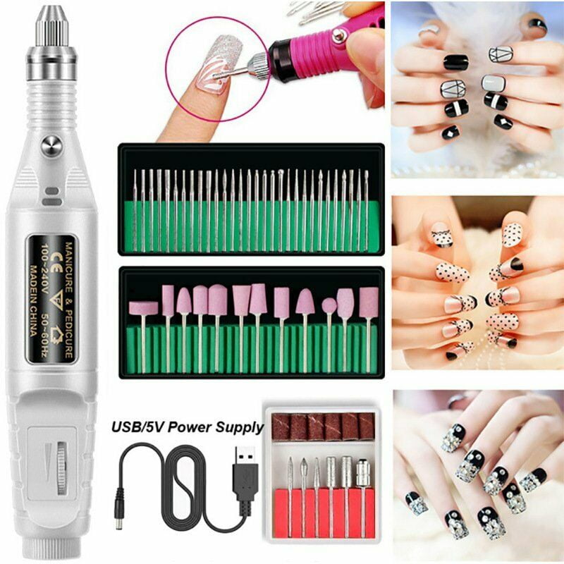 Nail Polisher Power Manicure Care Tool Electric Nail Drill Bits Set Pen ...