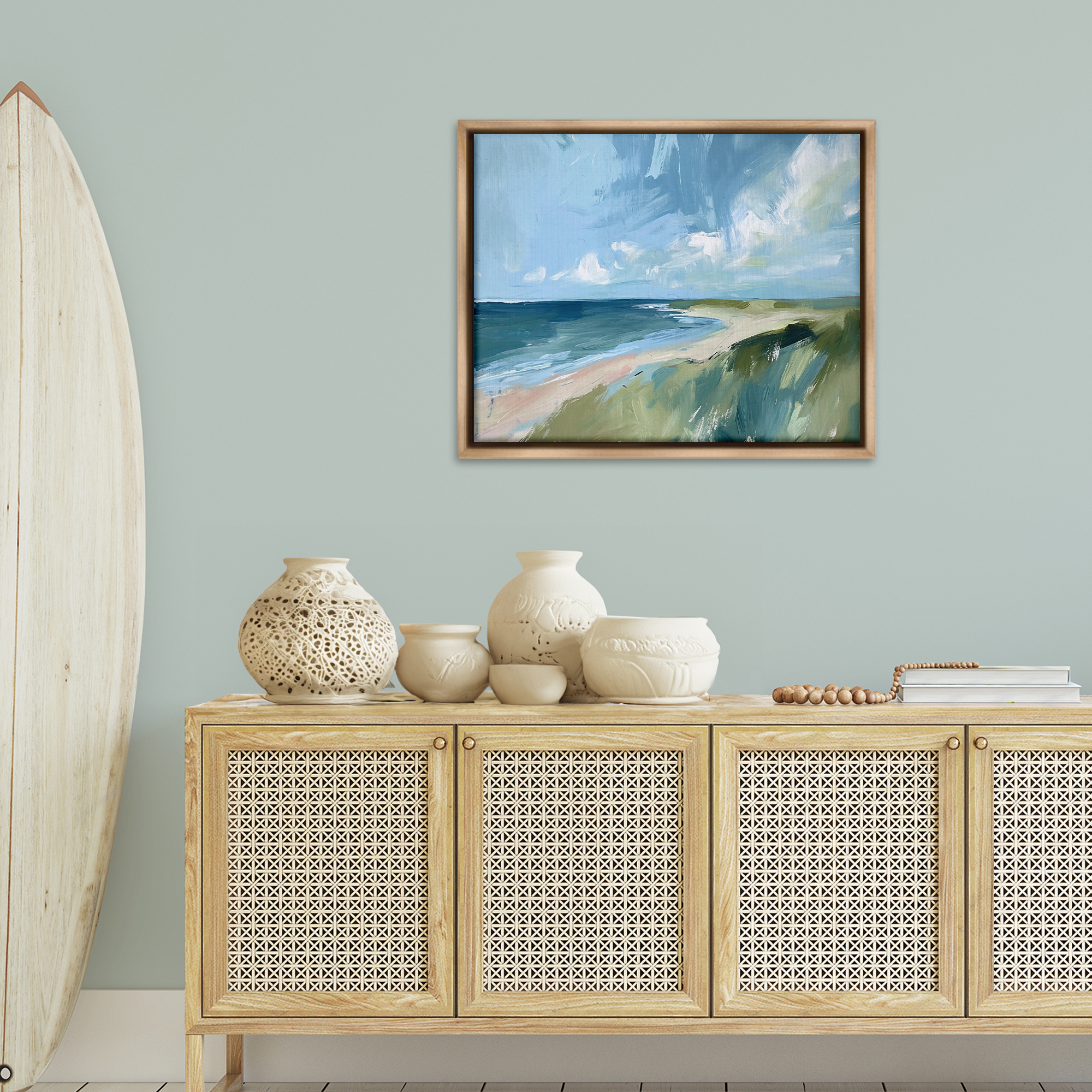 Stupell Industries Coastal Wilderness Landscape Coastal Painting Brown Floater Framed Canvas Art Print Wall Art, 31 x 25