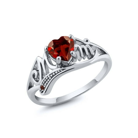 Red Sea Bamboo Ring - 0.56 Ct Heart Shape Red Garnet Gemstone 925 Sterling Silver Mom Ring