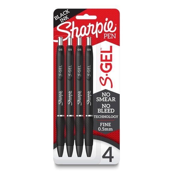 Sharpie S-Gel Gel Pens, Fine Point (0.5mm), Black Ink, 4 Count