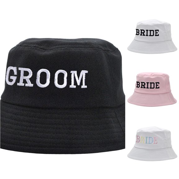 XIAOCHA Mens Groom‑Embroidered Bucket Hat Letter Print Sun Hat Party Casual Hat,Black
