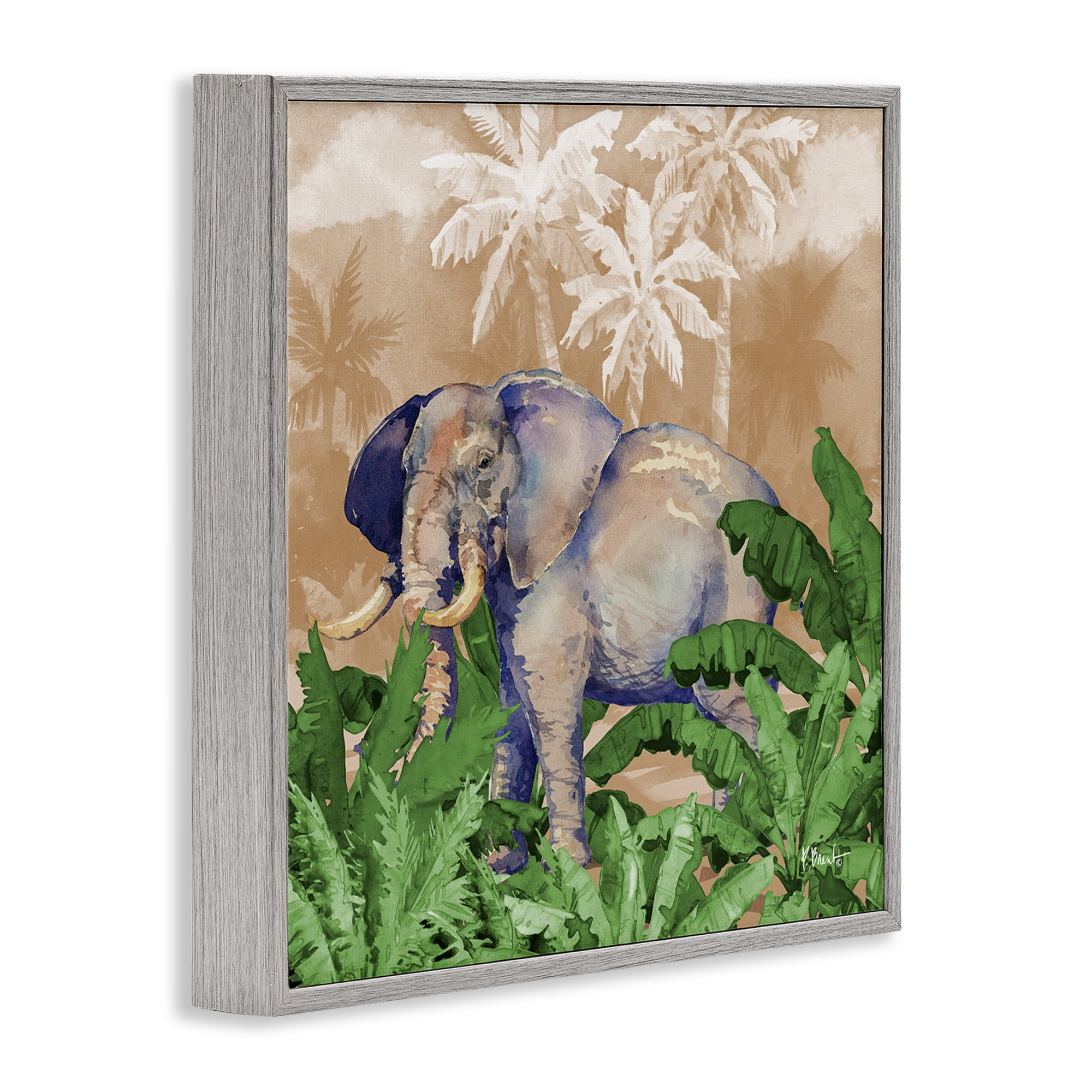 Stupell Industries Jungle Life Elephant Animals & Insects Painting Gray Framed Art Print Wall Art, 12 x 12