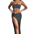 thumbnail image 5 of Women's New Solid Color Hollow Pleated Long Dress-Black-M, 5 of 7