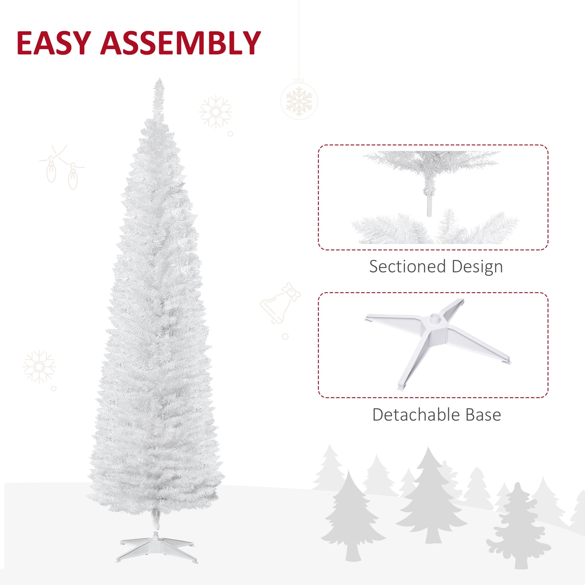7ft Unlit Pencil Christmas Tree 499 Tips Easy Assembly Plastic Base Small Space Holiday Decor