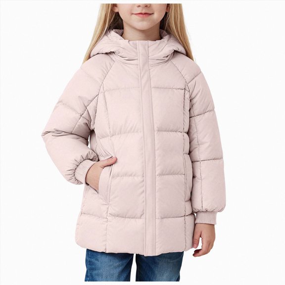 Ymyiu Kids Winter Coat Boys Girls Long Lightweight Hooded Puffer Jacket Packable Autumn and Winter Long Down Coats Size 7-8 Years(Pink, 7-8 Years)