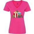 thumbnail image 3 of Inktastic Movie Loving Bats with Popcorn and Soda Women's V-Neck T-Shirt, 3 of 5