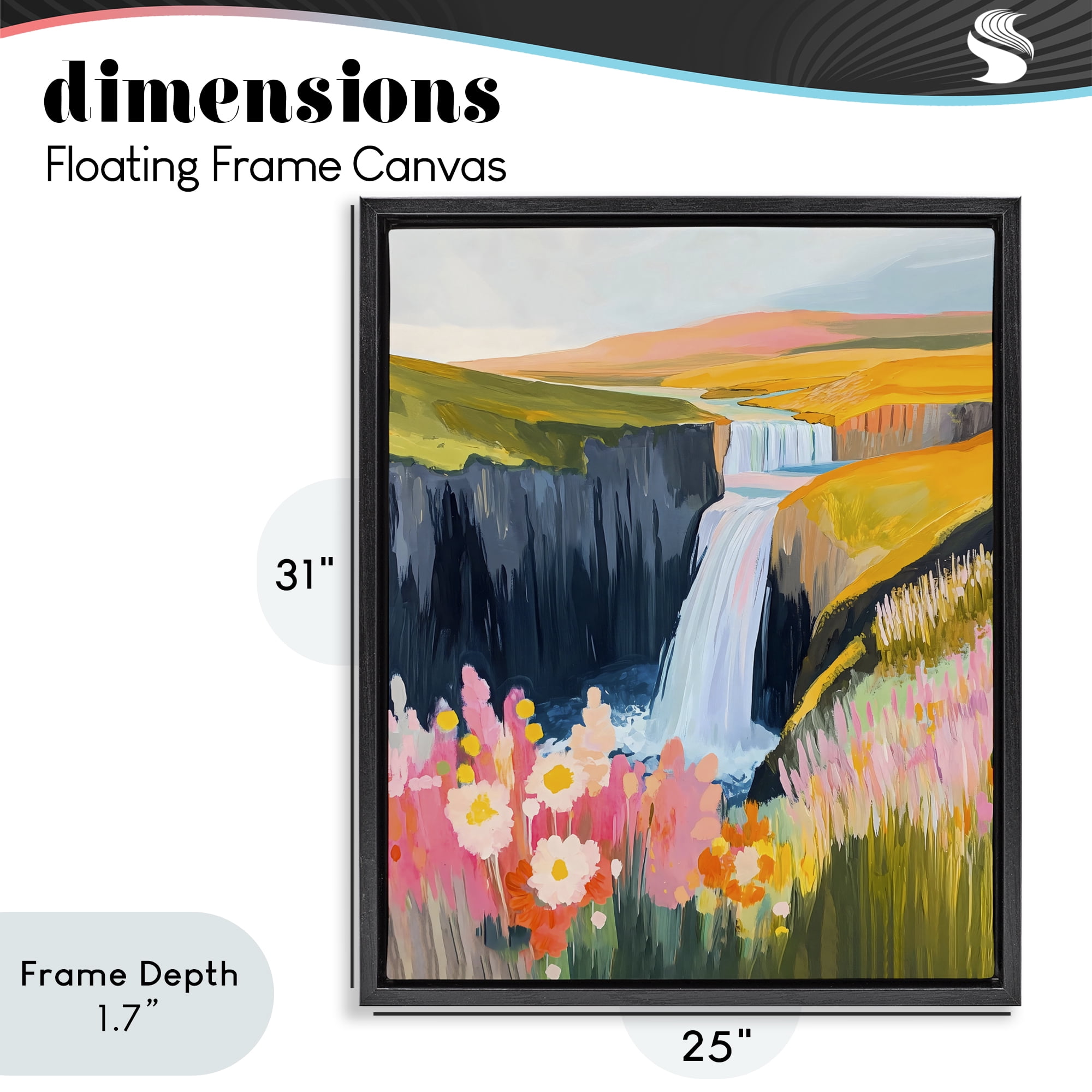 Stupell Industries Colorful Waterfall in Valley Black Framed Floater Canvas Wall Art, design by The Prints Vibe